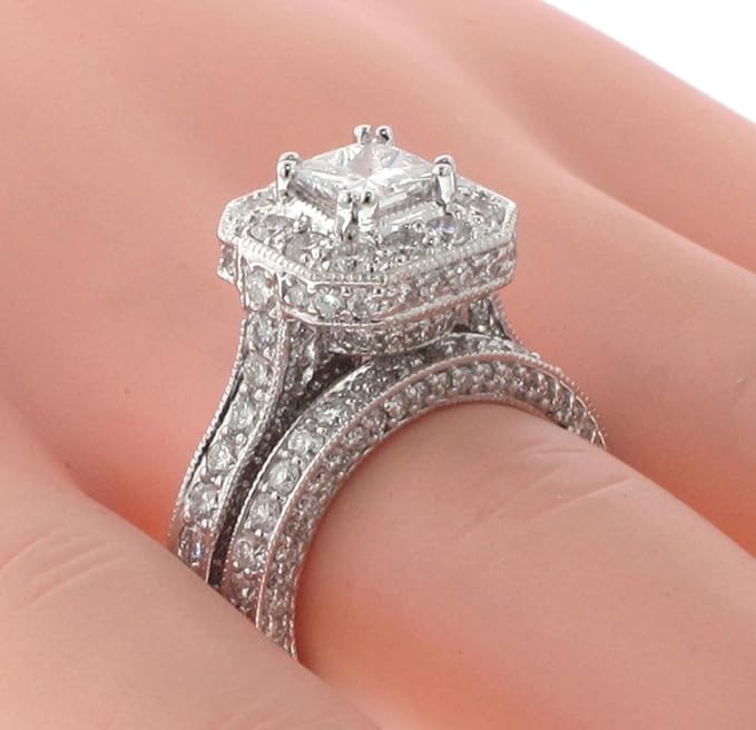 4 1/2 CT TW GIA Certified Princess Cut Designer Engagement Bridal Set in Platinum