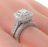 4 1/2 CT TW GIA Certified Princess Cut Designer Engagement Bridal Set in Platinum