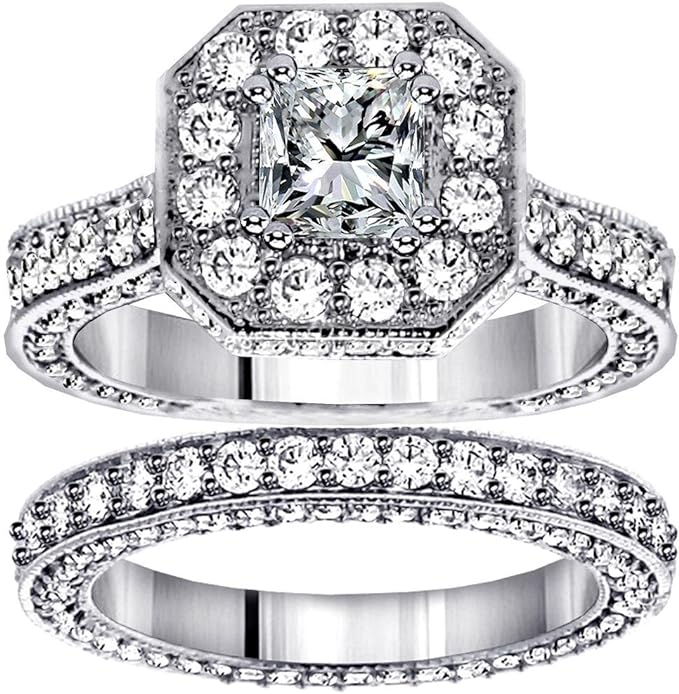 4 1/2 CT TW GIA Certified Princess Cut Designer Engagement Bridal Set in Platinum