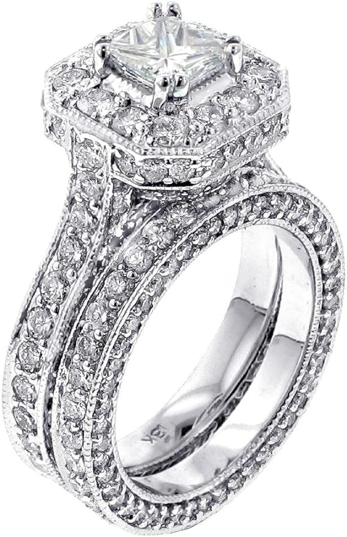 4 1/2 CT TW GIA Certified Princess Cut Designer Engagement Bridal Set in Platinum