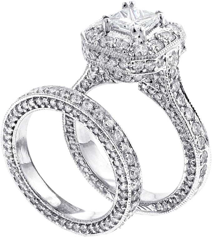 4 1/2 CT TW GIA Certified Princess Cut Designer Engagement Bridal Set in Platinum