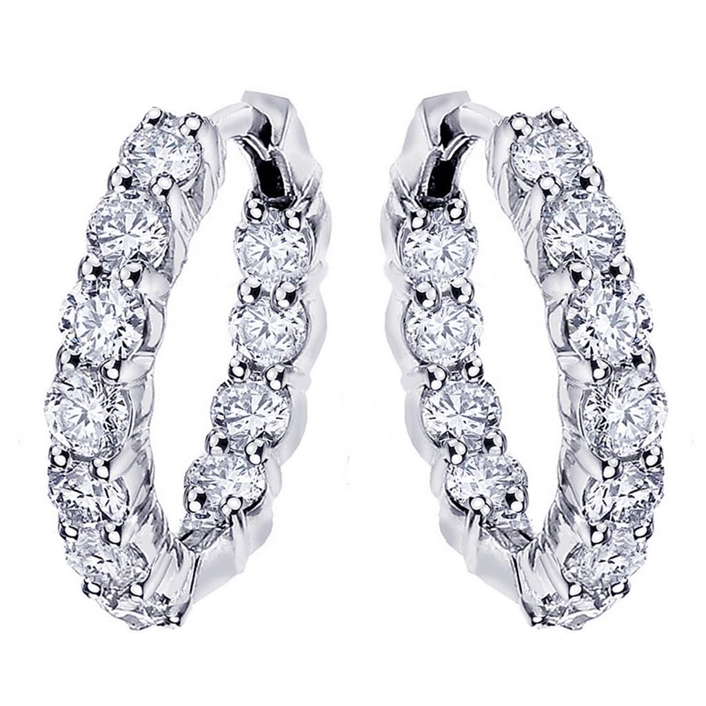 4.50 CT Large Diamond Inside/Outside Hoop Earrings in 14k White Gold