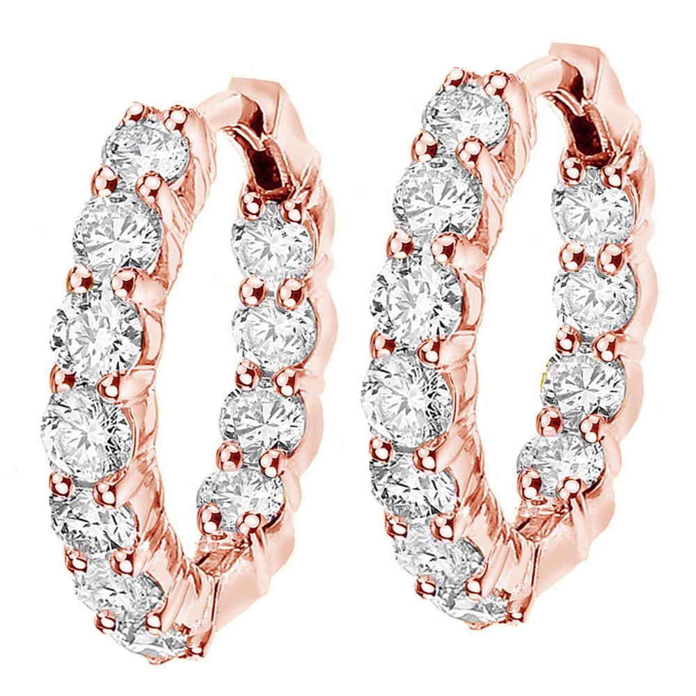 4.50 CT Large Diamond Inside/Outside Hoop Earrings in 14k Rose Gold