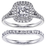 1.50 CT Micro Pave Set Princess-Cut Designer Halo Engagement Bridal Set in 14k White Gold