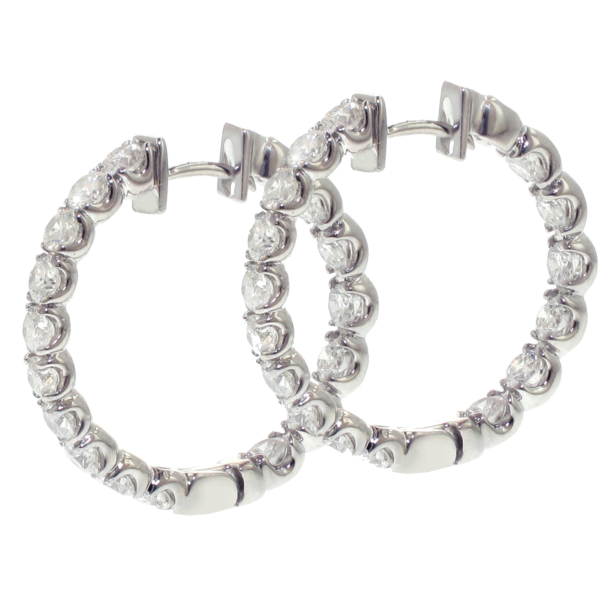 3.30 CT Inside/Outside U-Prong Set Diamond Hoops in 14k White Gold