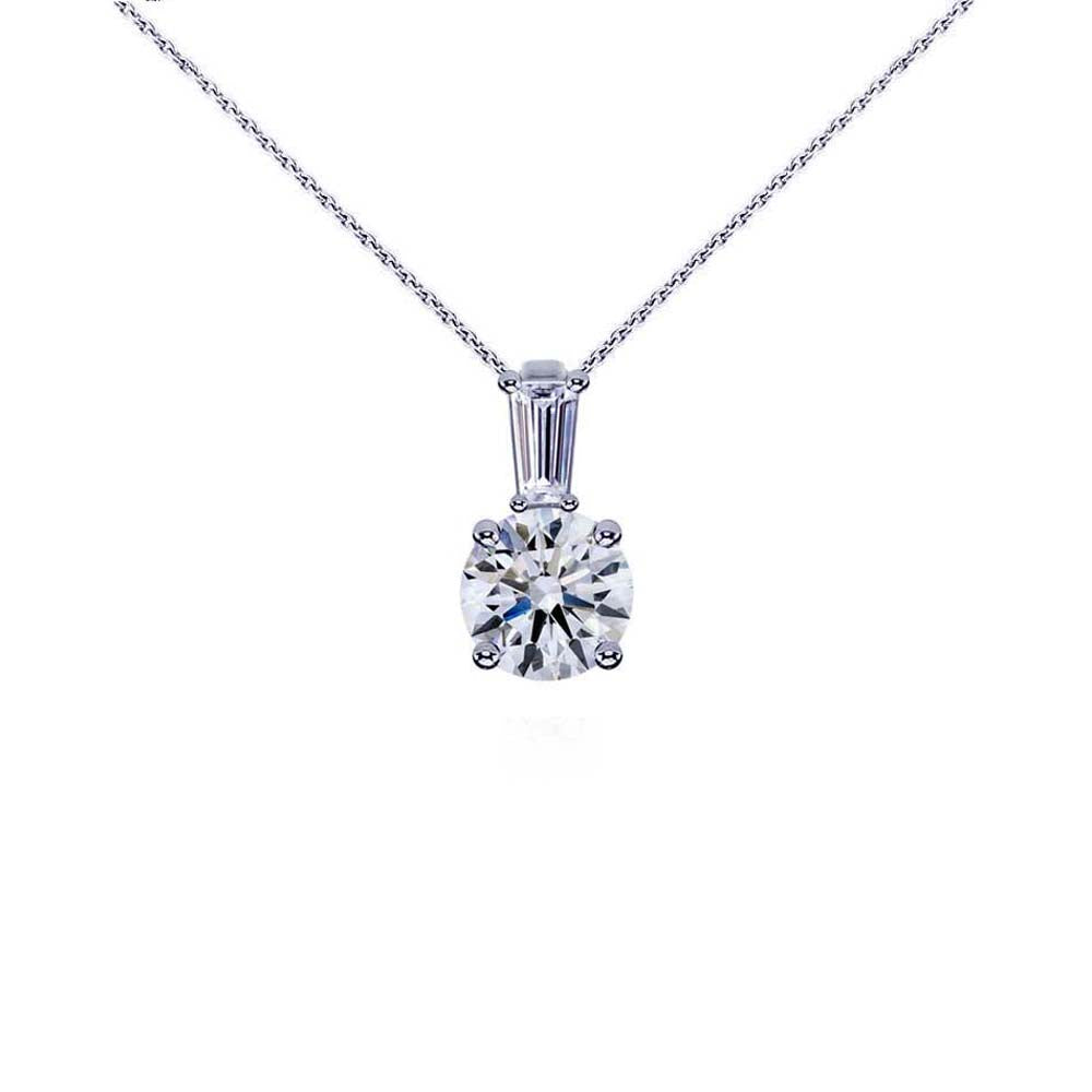 1.30 CT Round and Baguette CZ Pendant in Sterling Silver