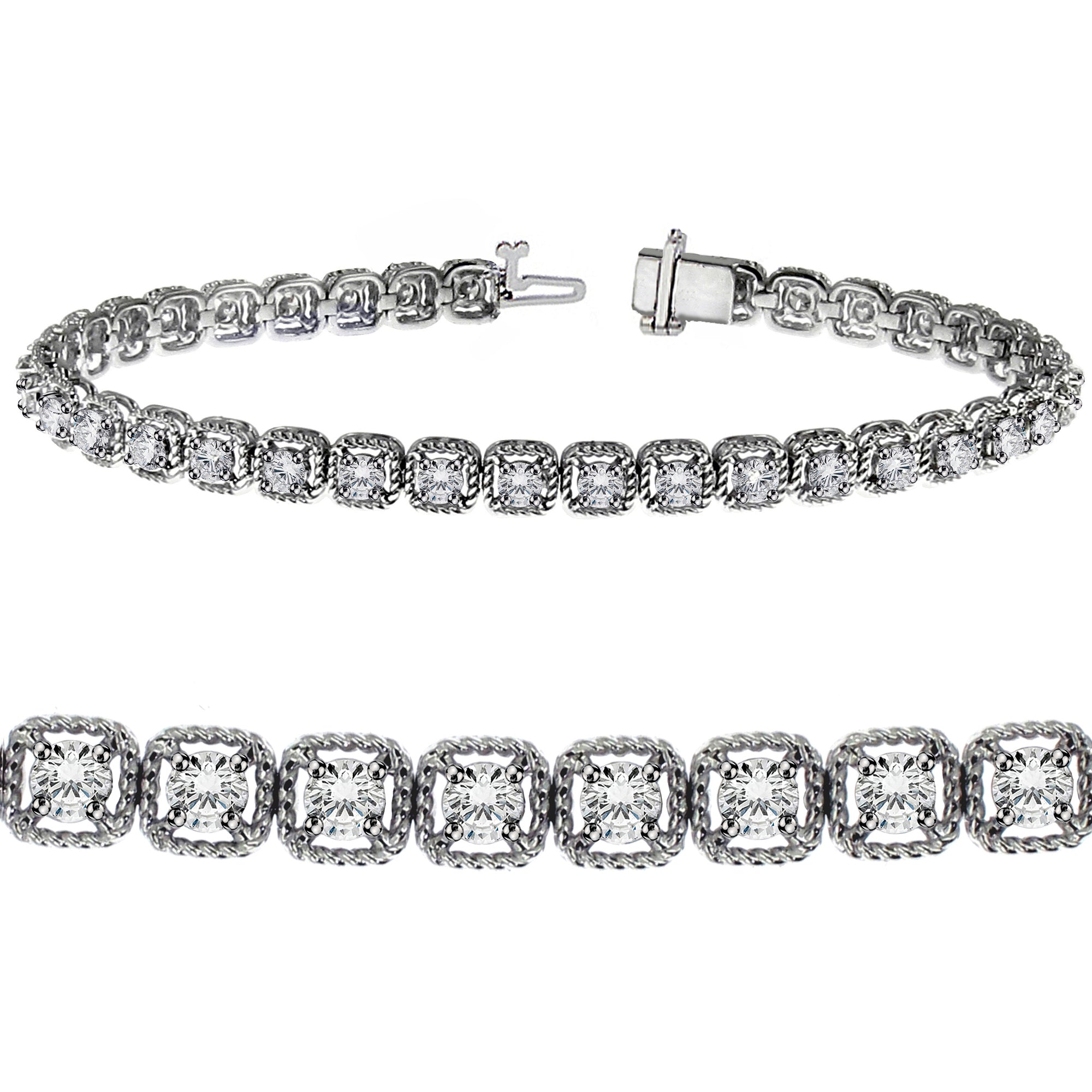 3.00 CT Unique Round Diamond Tennis Bracelet in 14k White Gold Halo Prong Setting