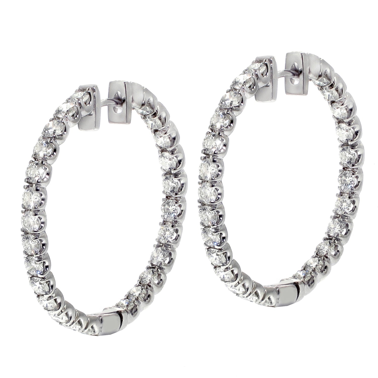 4.00 CT Inside/Outside U-Prong Set Diamond Hoops in 14k White Gold