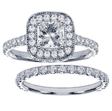 2.42 CT Pave Set Diamond Encrusted Princess Cut Engagement Ring Set in 14k White Gold