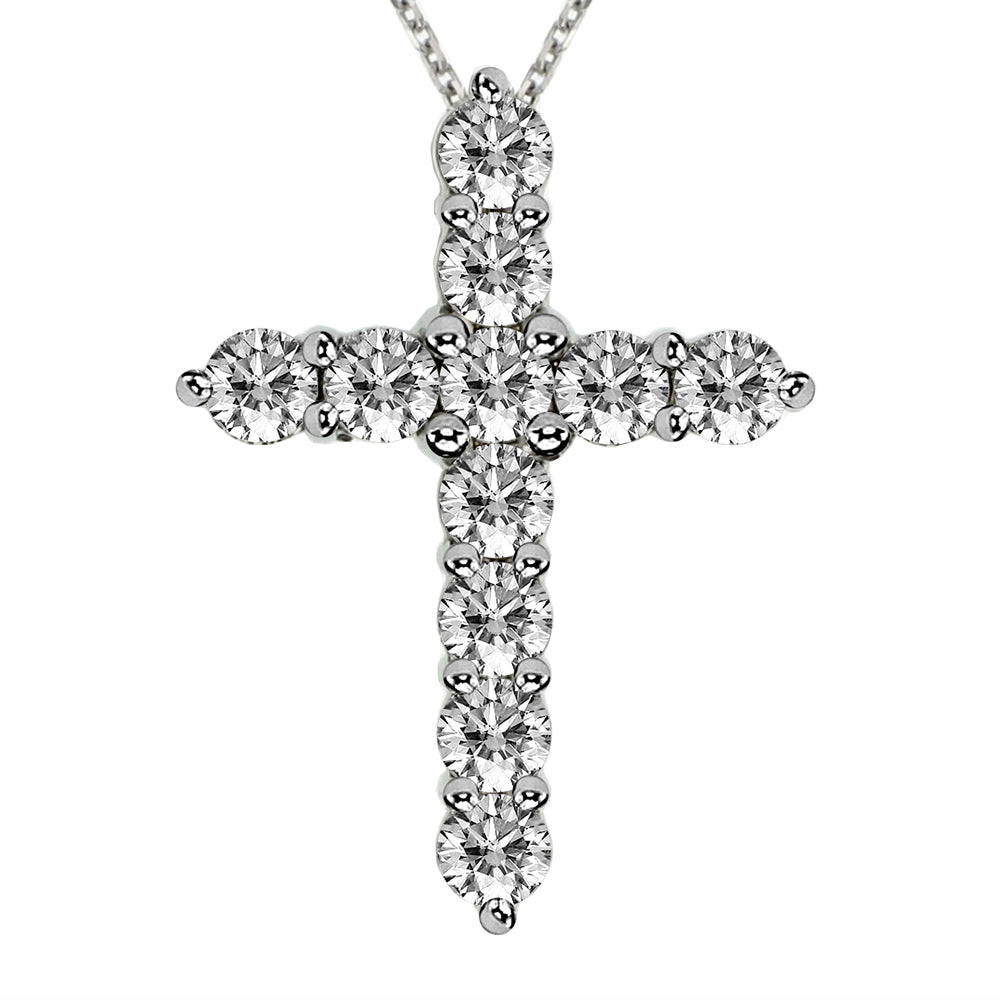 2.15 CT Classic Shared Prong Diamond Cross 14k White/Yellow Gold Pendant