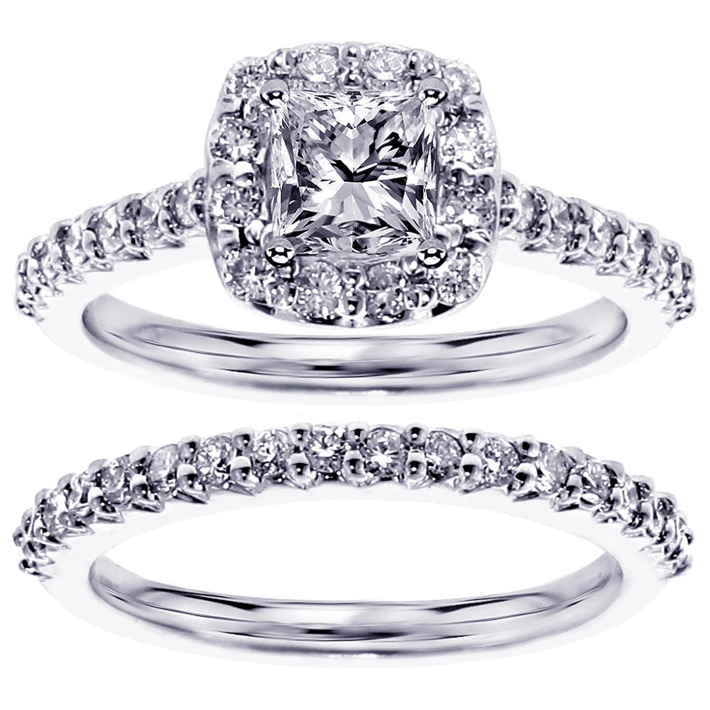 1.65 CT Halo Princess Cut Diamond Engagement Bridal Set in 14k White/Yellow/Rose Gold