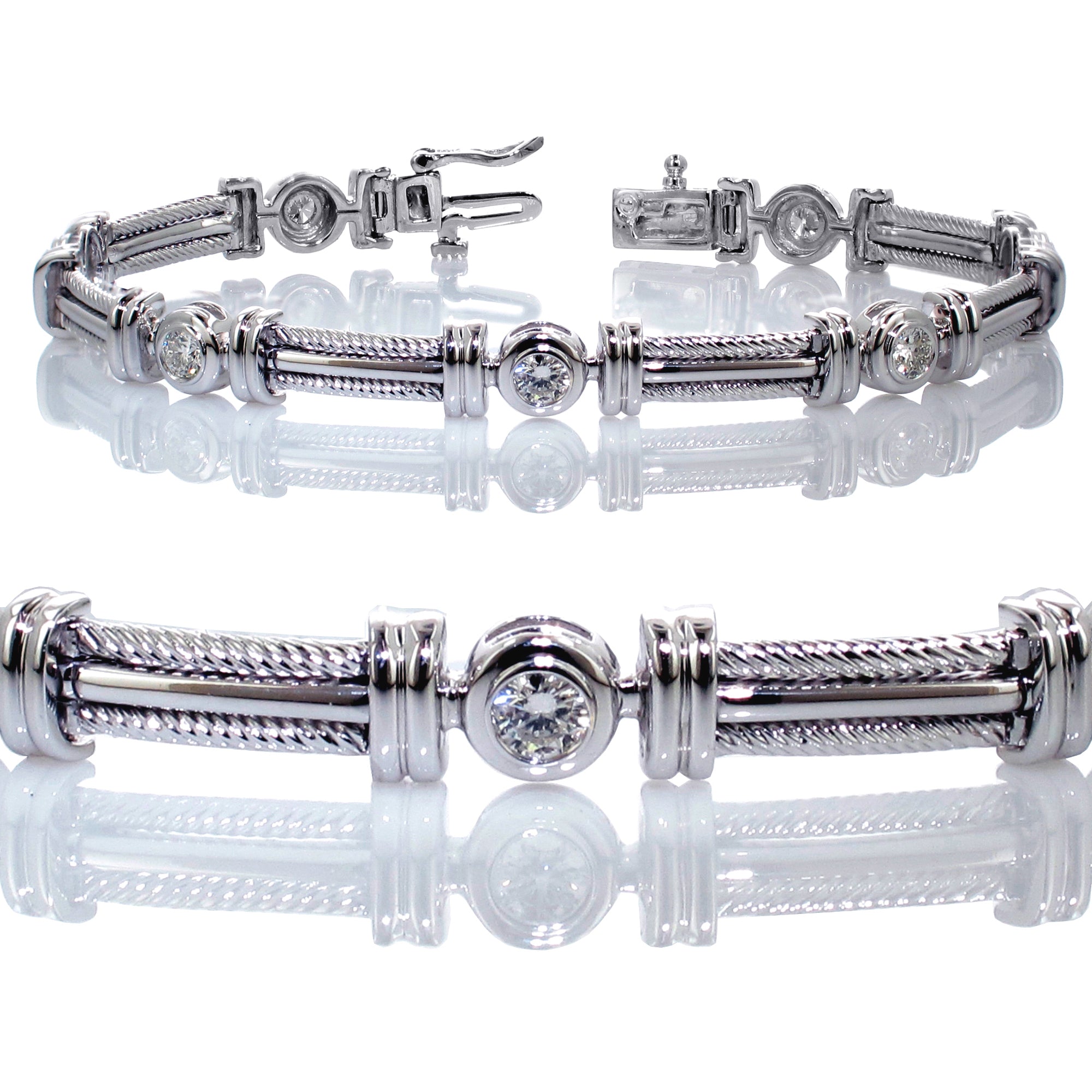 1.15 CT Bezel Set Round Diamond Tennis Bracelet in 14k White Gold