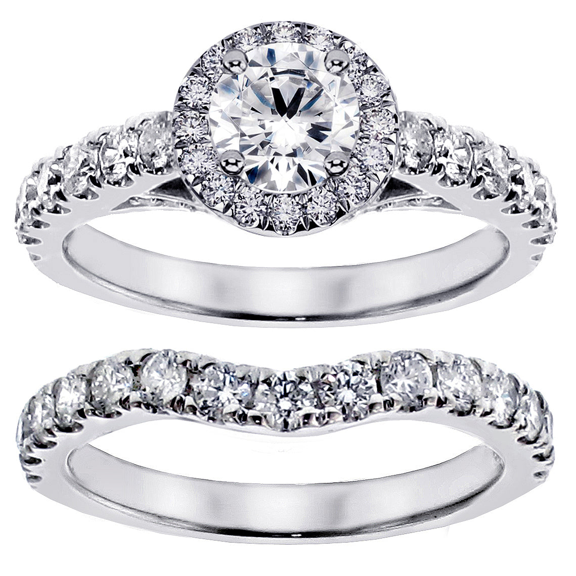3.00 CT Prong Set Brilliant Cut Large Diamond Encrusted Engagement Bridal Set in 14k White Gold