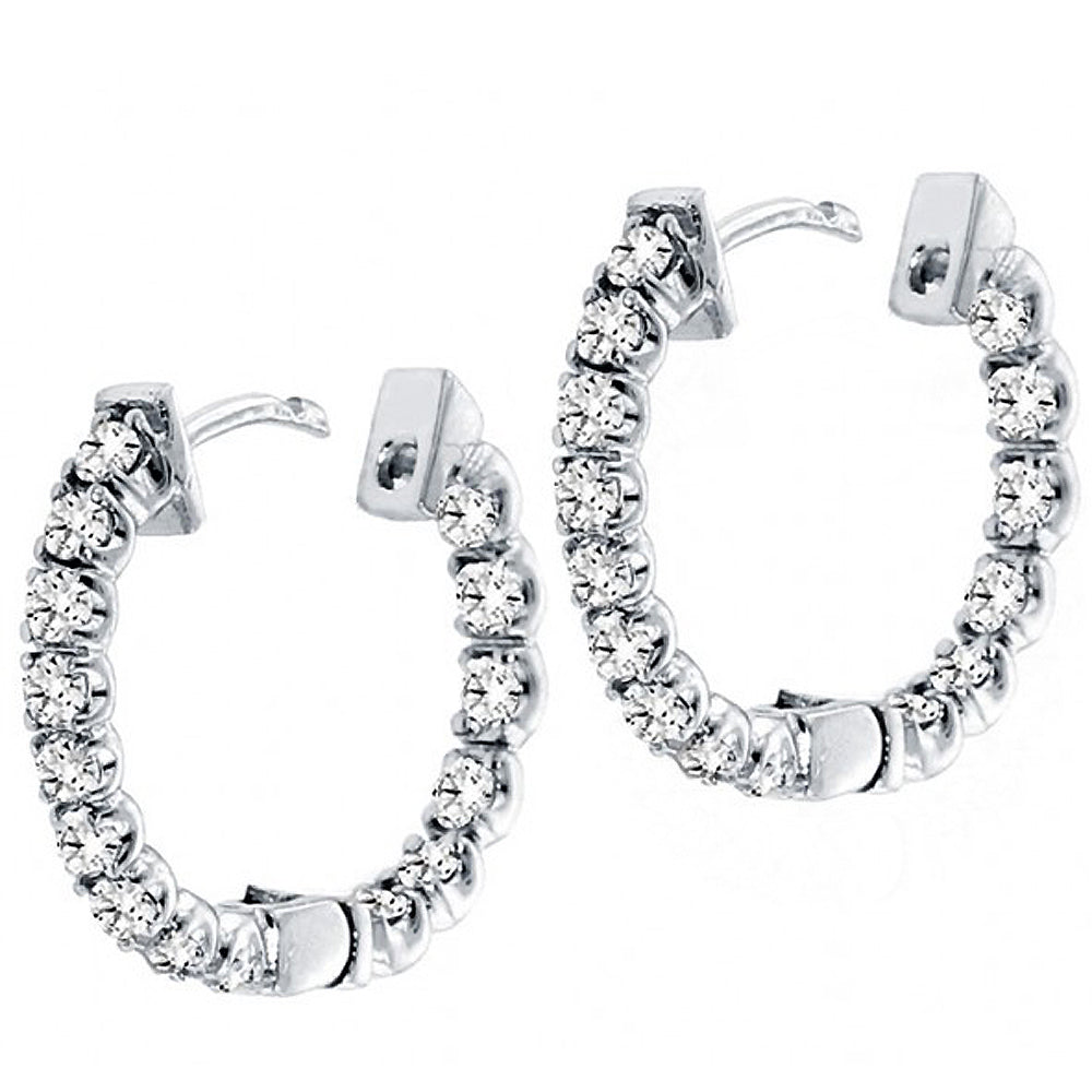 3.00 CT Inside/Outside U-Prong Set Diamond Hoops in 14k White/Yellow Gold