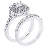 1.50 CT Micro Pave Set Princess-Cut Designer Halo Engagement Bridal Set in 14k White Gold