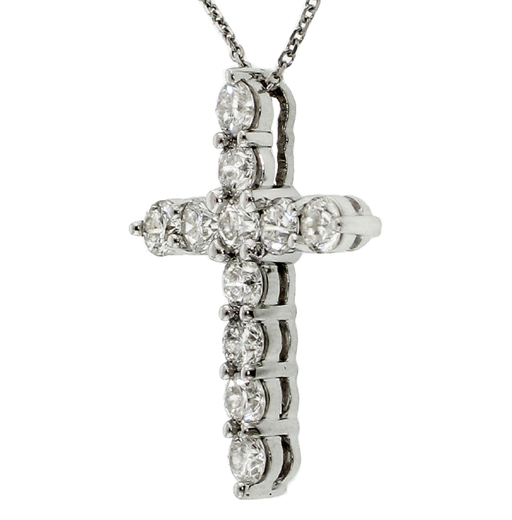 1.50 CT Classic Shared Prong Diamond Cross 14k White/Yellow Gold Pendant