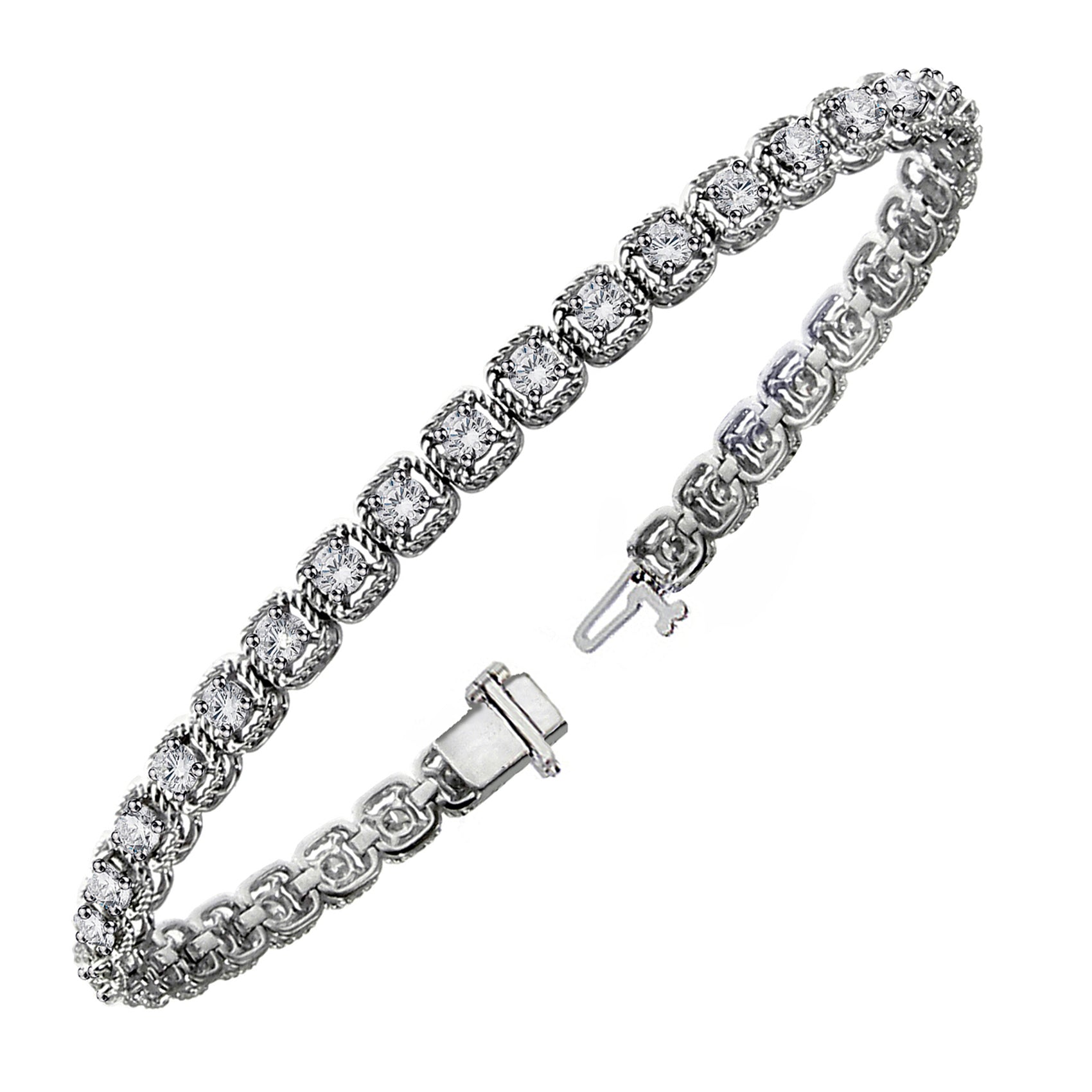3.00 CT Unique Round Diamond Tennis Bracelet in 14k White Gold Halo Prong Setting