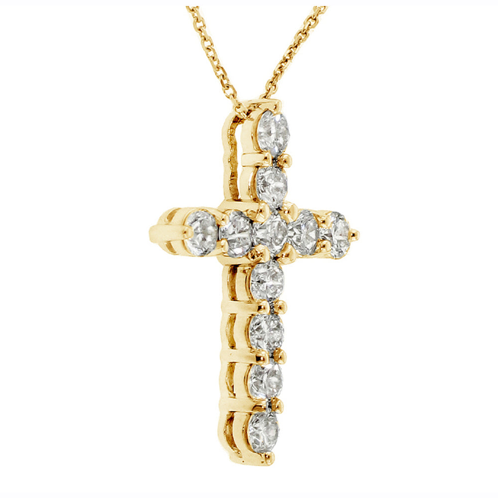 1.50 CT Classic Shared Prong Diamond Cross 14k White/Yellow Gold Pendant