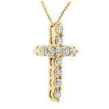 1.50 CT Classic Shared Prong Diamond Cross 14k White/Yellow Gold Pendant