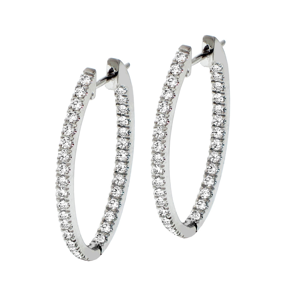 Women's 1.30 CT Inside/Outside Round Diamond Hoop Earrings in 14k White Gold