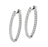 Women's 1.30 CT Inside/Outside Round Diamond Hoop Earrings in 14k White Gold