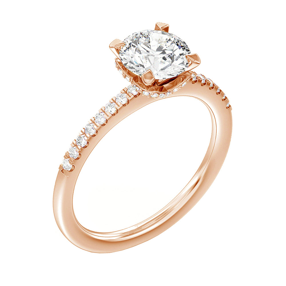 1.33 CT Hidden Halo Round Cut Diamond Engagement Ring in 14k Rose Gold