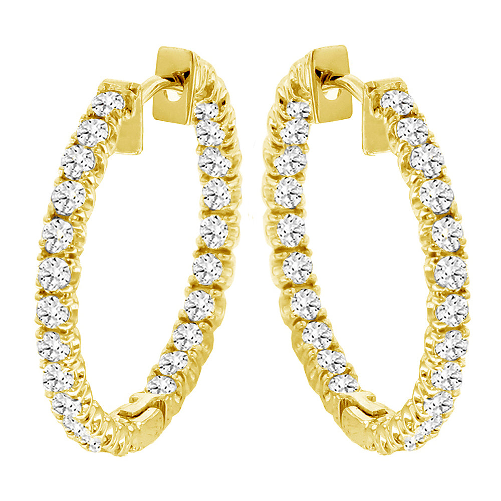 2.50 CT Inside/Outside Round Diamond Hoops in 14k White or Yellow Gold