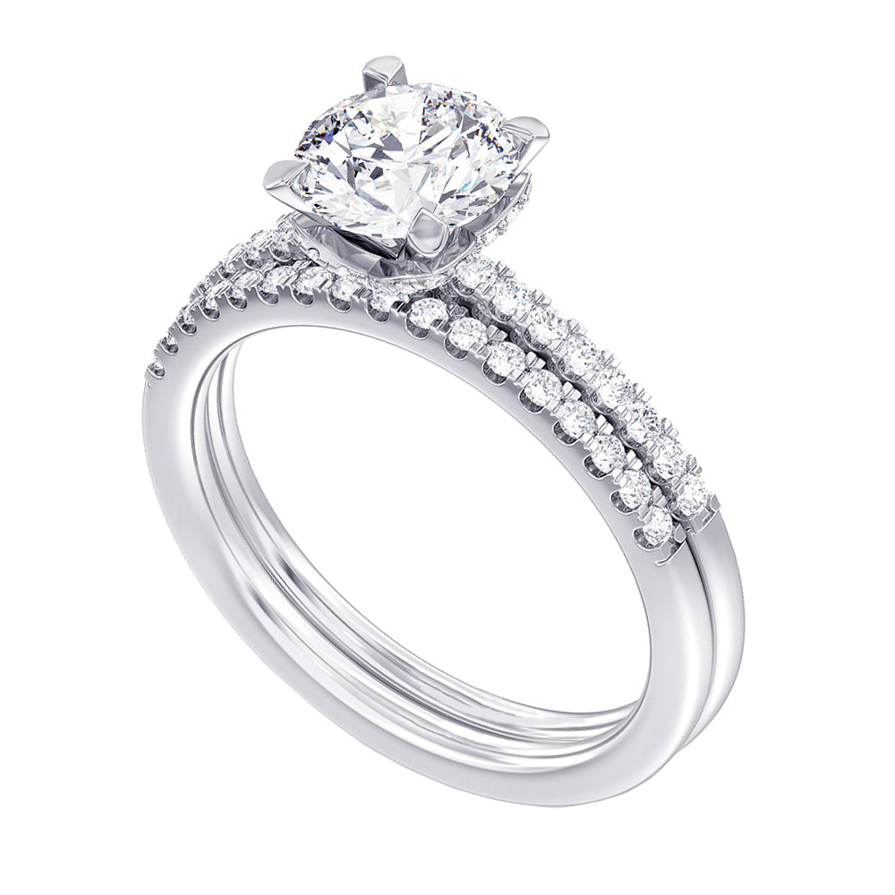 1.60 CT Hidden Halo Round Cut Diamond Engagement Bridal Set in White Gold or Platinum