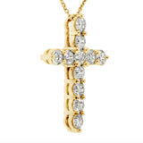 2.15 CT Classic Shared Prong Diamond Cross 14k White/Yellow Gold Pendant