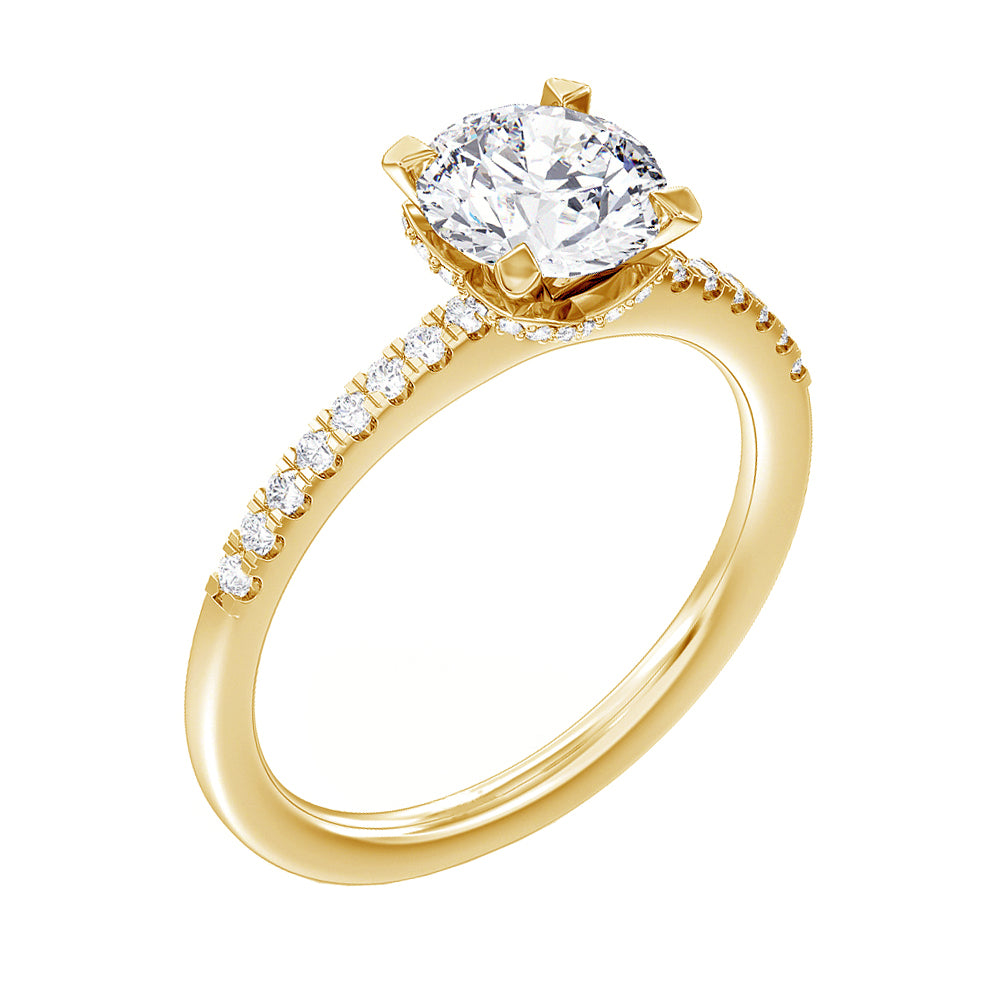 1.33 CT Hidden Halo Round Cut Diamond Engagement Ring in Yellow Gold