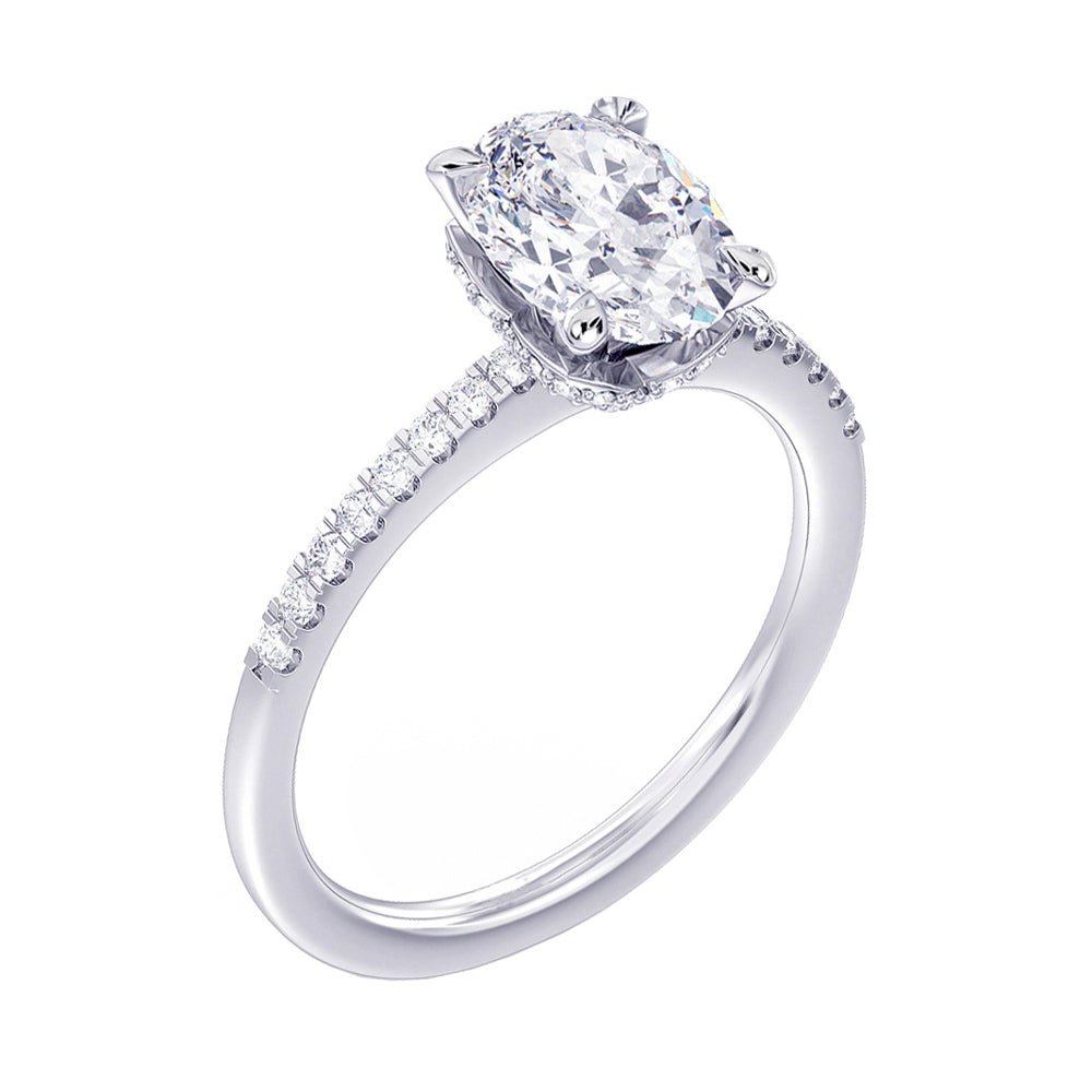 1.35 CT Hidden Halo Oval Diamond Engagement Ring in White Gold or Platinum