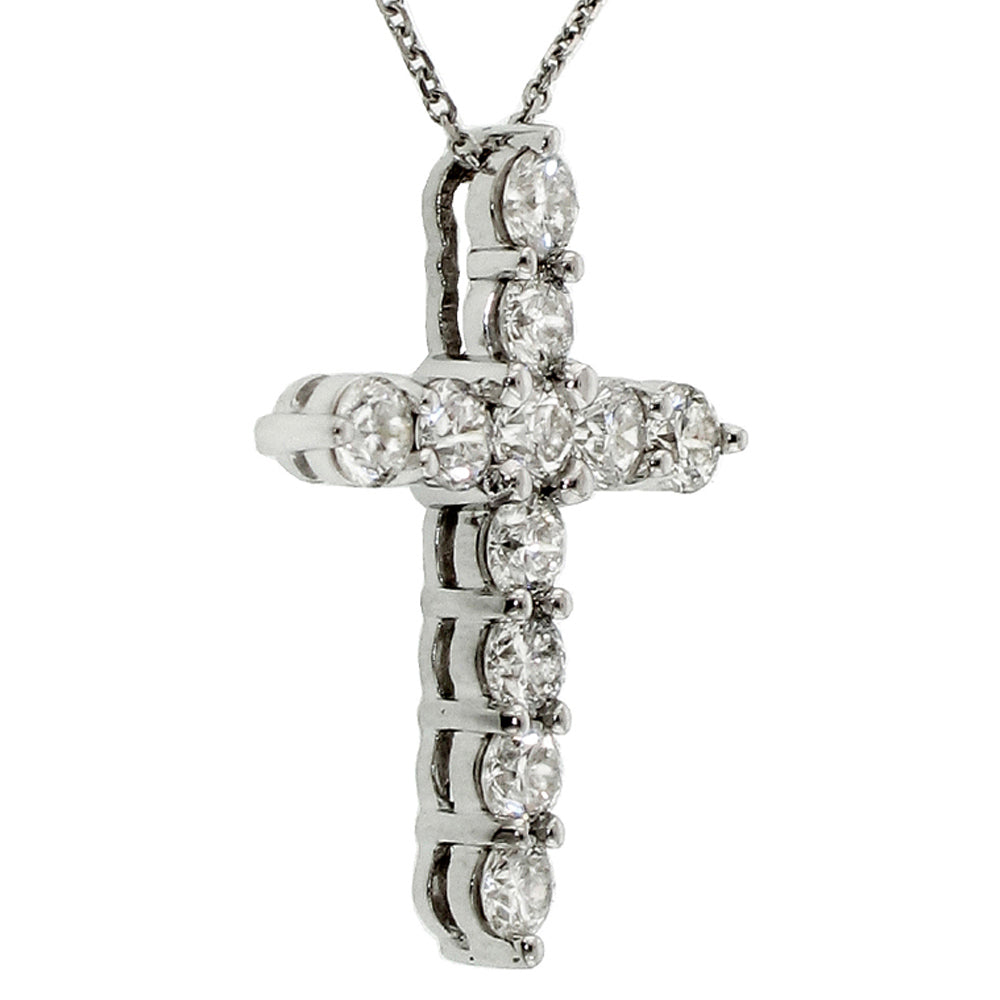 1.50 CT Classic Shared Prong Diamond Cross 14k White/Yellow Gold Pendant