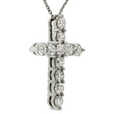1.50 CT Classic Shared Prong Diamond Cross 14k White/Yellow Gold Pendant