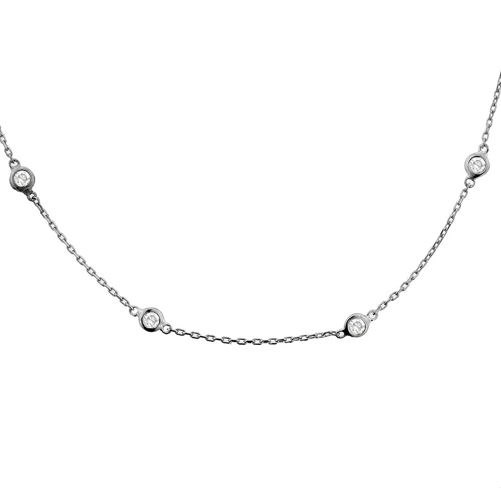 3.00 CT Bezel Set Diamond by Yard Necklace in 14k White Gold
