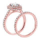 2 CT Pave Set Diamond Encrusted Princess Cut Engagement Bridal Ring Set in 14k Gold