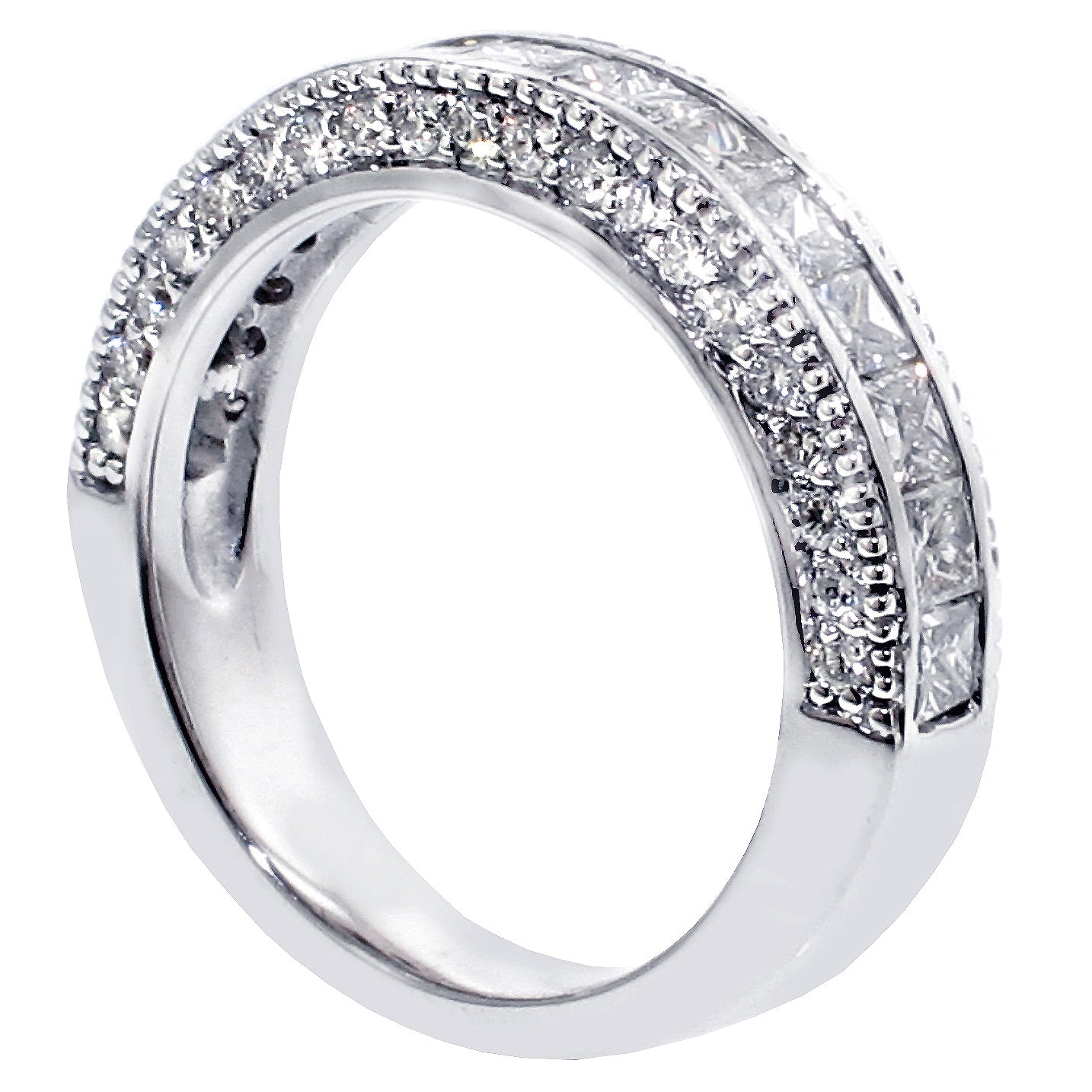 2.00 CT Princess-Cut Diamond Wedding Band with Round Side Stones in 14k White/Yellow Gold