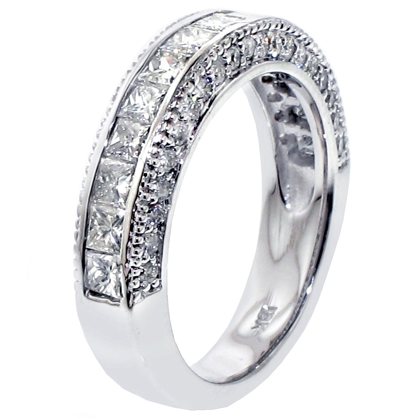 2.00 CT Princess-Cut Diamond Wedding Band with Round Side Stones in 14k White/Yellow Gold