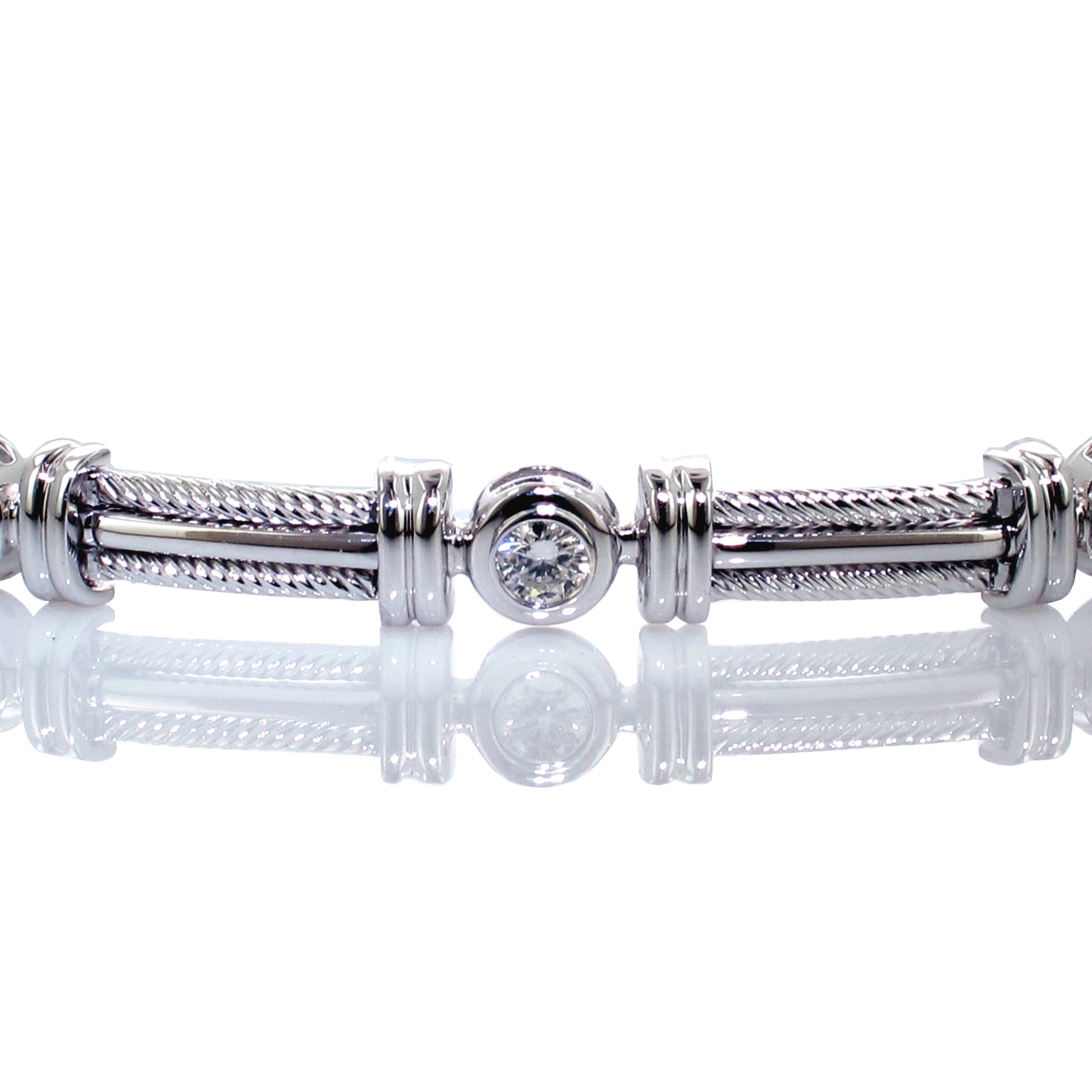 1.15 CT Bezel Set Round Diamond Tennis Bracelet in 14k White Gold