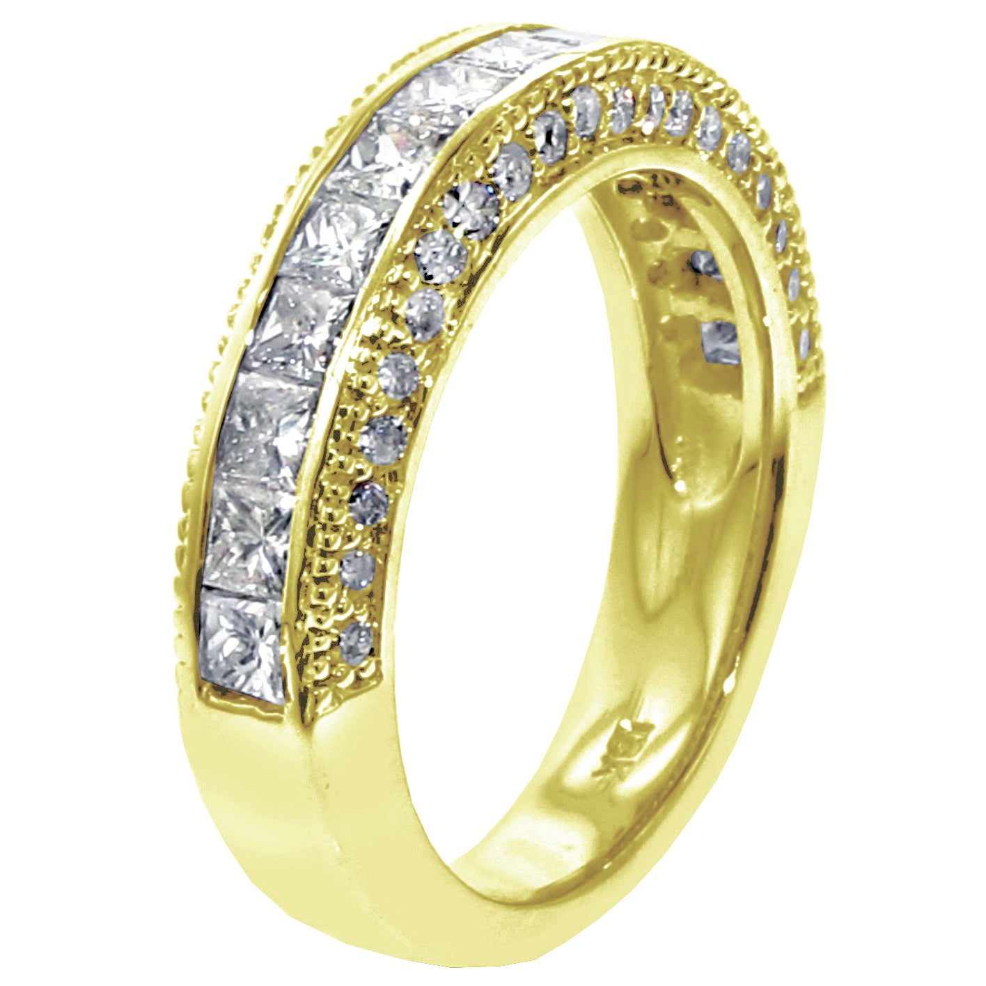 2.00 CT Princess-Cut Diamond Wedding Band with Round Side Stones in 14k White/Yellow Gold