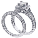 2.40 CT Halo Princess Cut Diamond Engagement Bridal Set in 14k White Gold