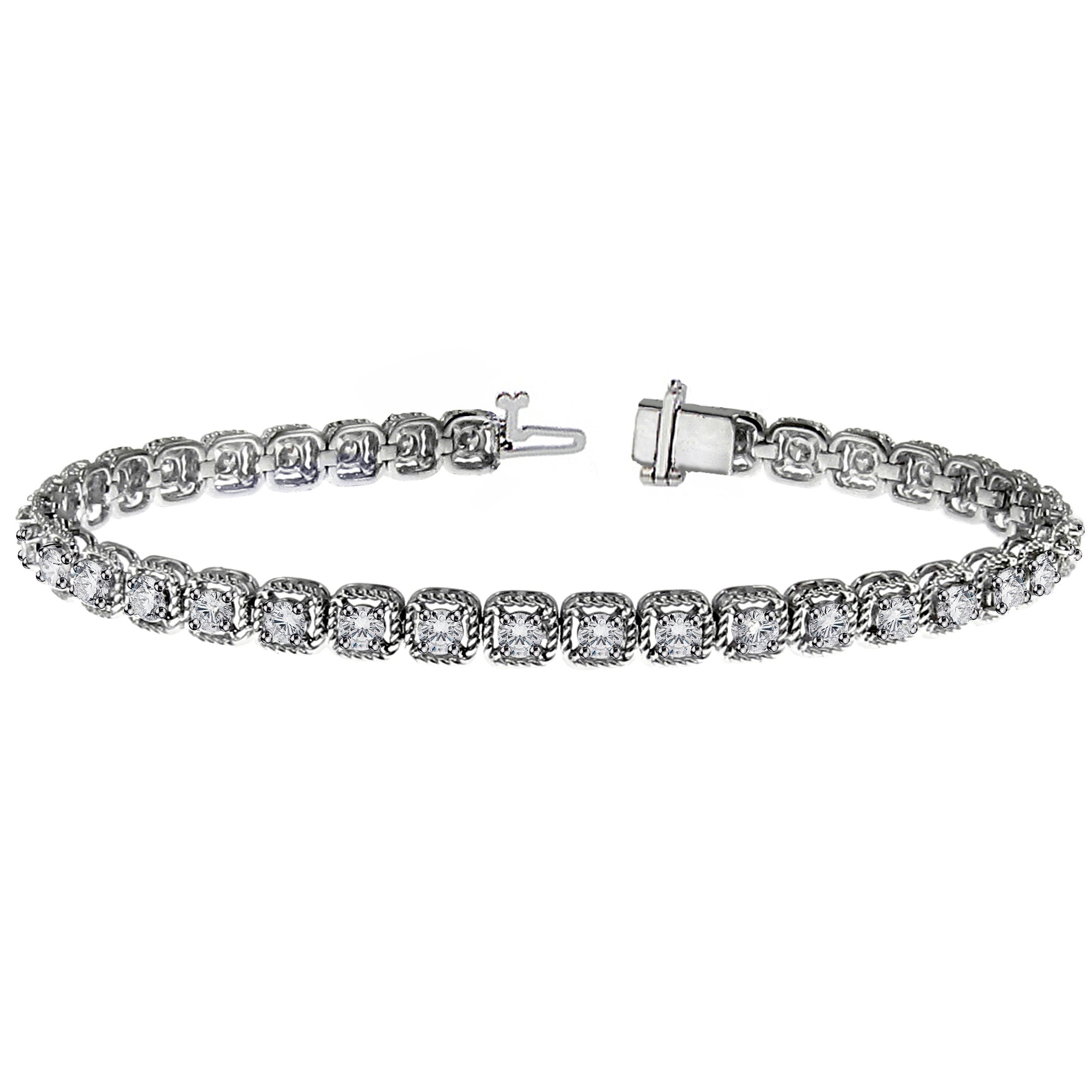 3.00 CT Unique Round Diamond Tennis Bracelet in 14k White Gold Halo Prong Setting
