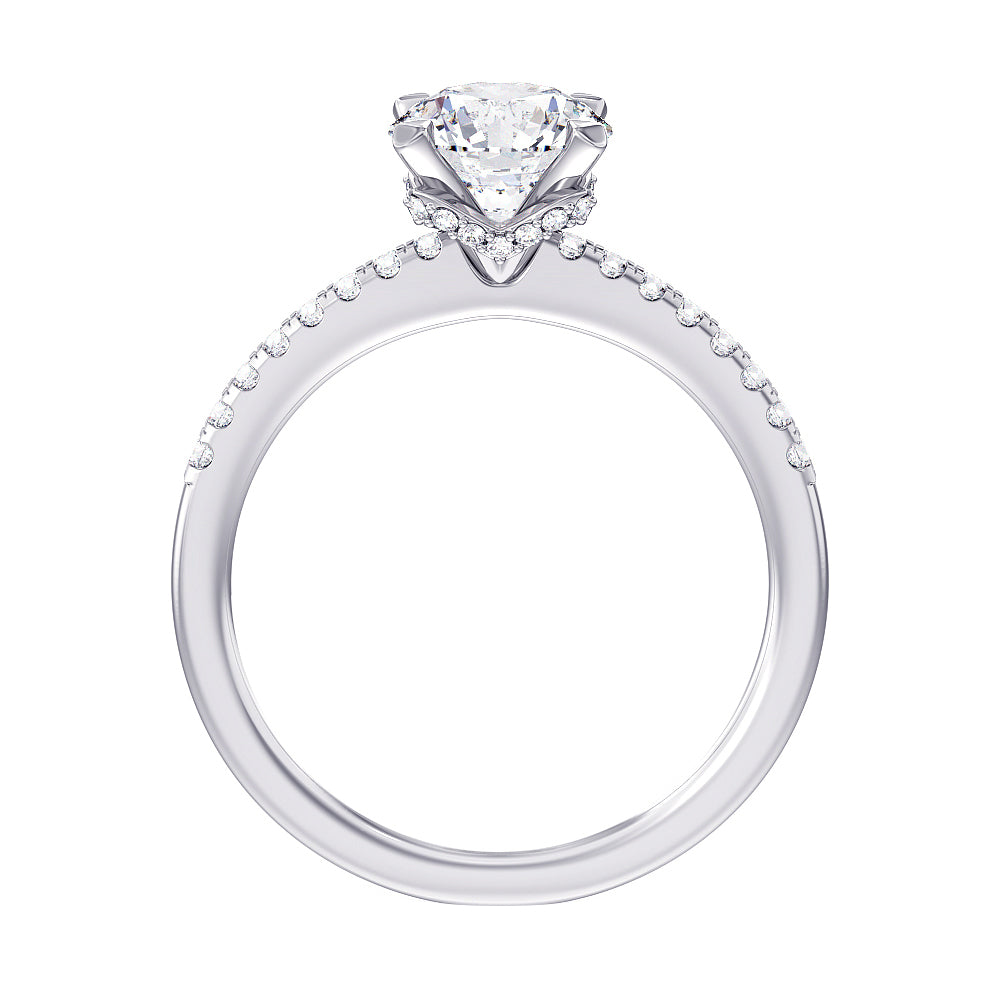 1.33 CT Hidden Halo Round Cut Diamond Engagement Ring in White Gold or Platinum
