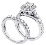 2.90 CT Halo Princess Cut Diamond Encrusted Engagement Bridal Set in 14k White Gold
