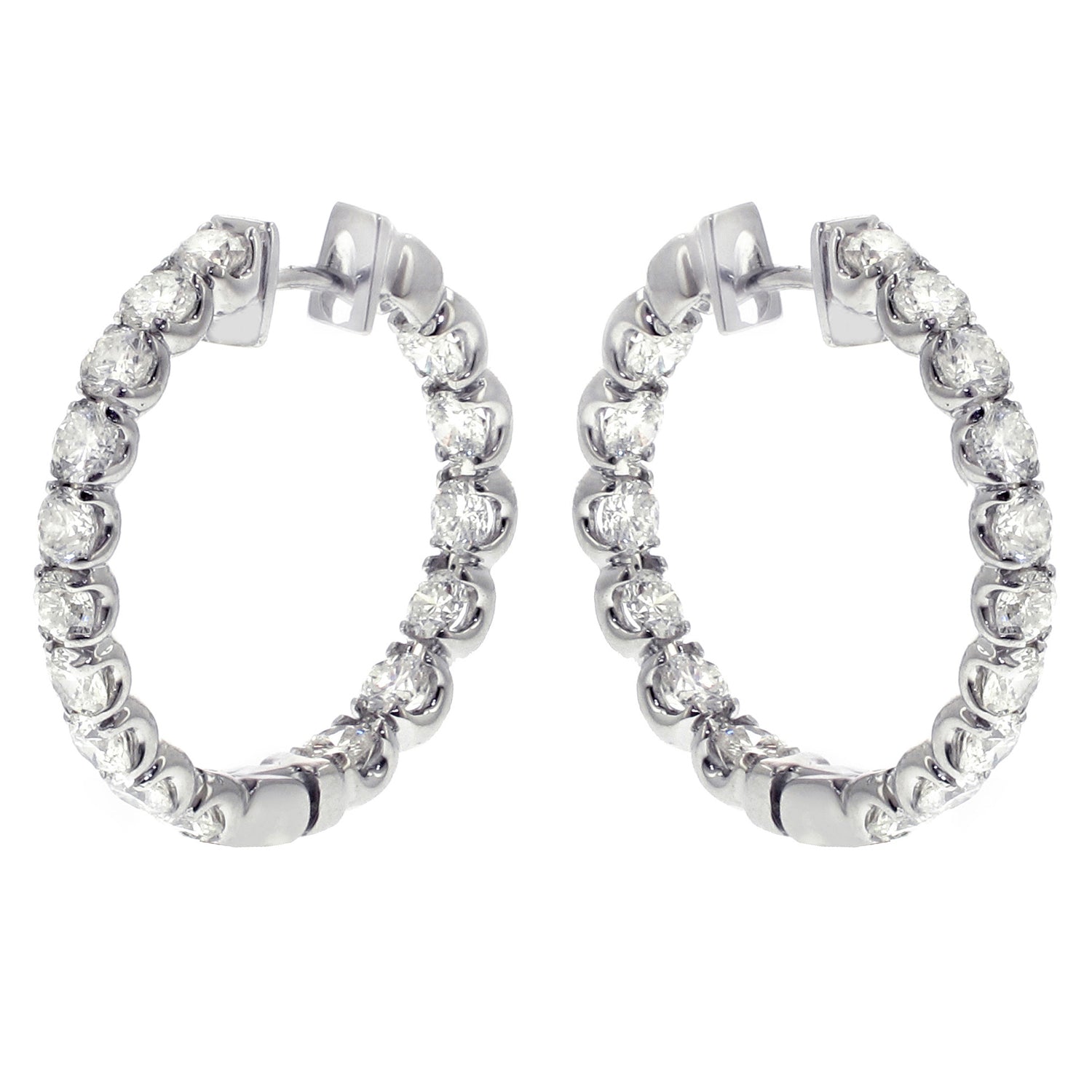 3.30 CT Inside/Outside U-Prong Set Diamond Hoops in 14k White Gold