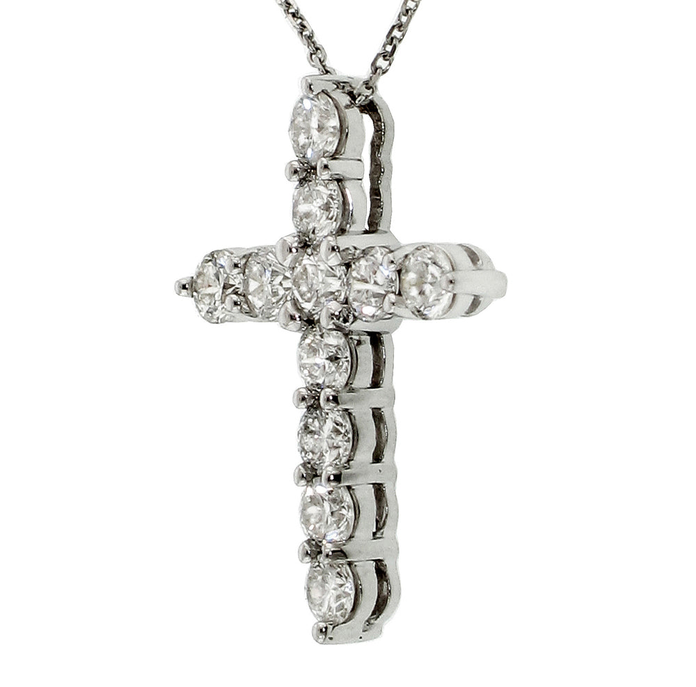 2.15 CT Classic Shared Prong Diamond Cross 14k White/Yellow Gold Pendant