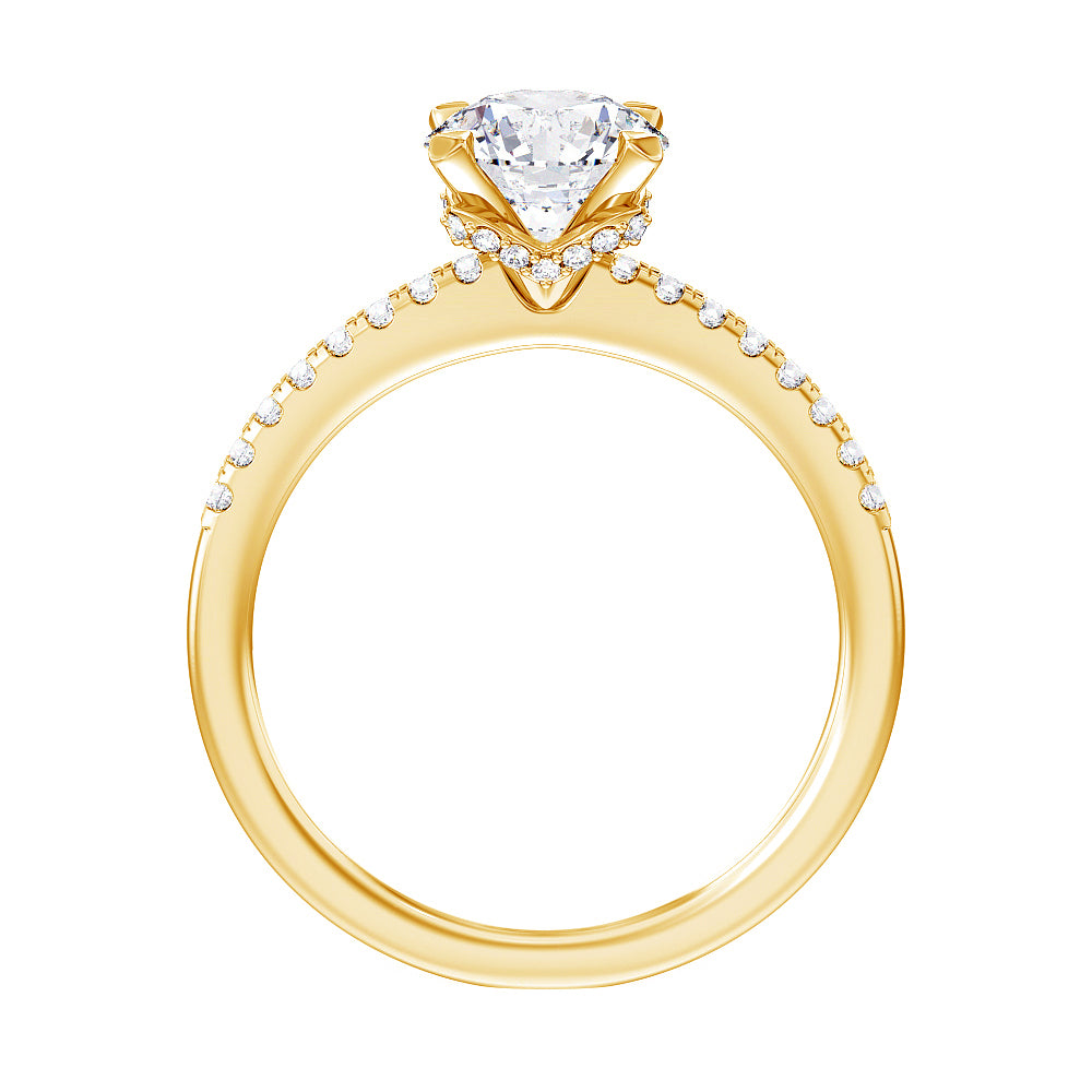 1.33 CT Hidden Halo Round Cut Diamond Engagement Ring in Yellow Gold