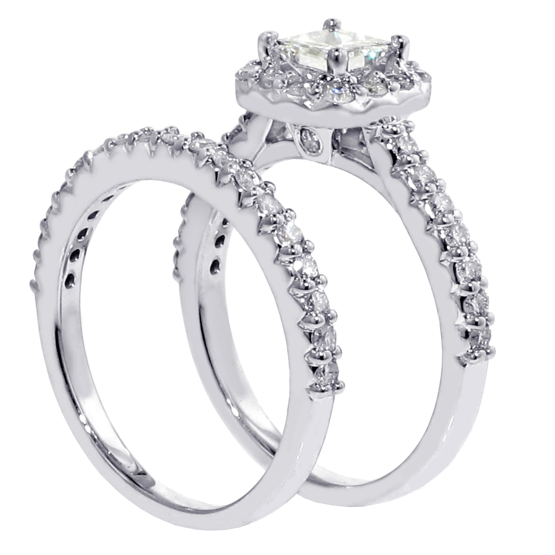 1.65 CT Halo Princess Cut Diamond Engagement Bridal Set in 14k White/Yellow/Rose Gold