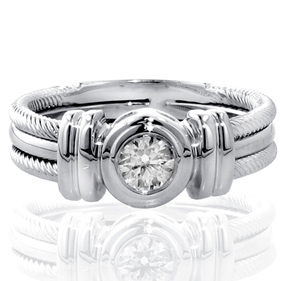 0.25 CT Bezel Set Diamond Anniversary Wedding Ring in 14k White Gold