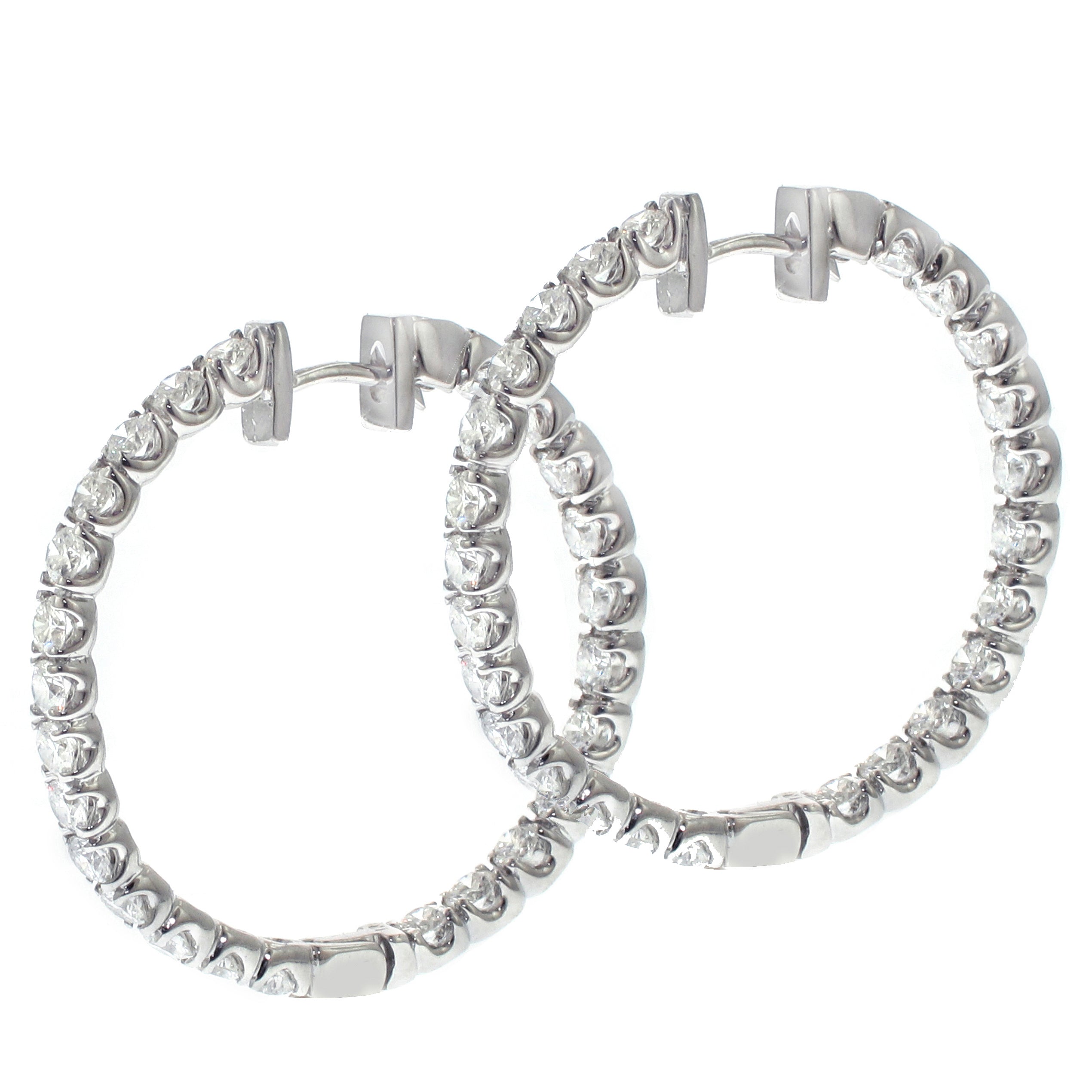 4.00 CT Inside/Outside U-Prong Set Diamond Hoops in 14k White Gold