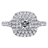 1.50 CT Micro Pave Set Princess-Cut Designer Halo Engagement Bridal Set in 14k White Gold
